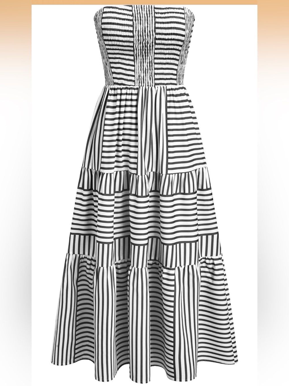 Cider Black and White Striped Tiered Maxi Skirt